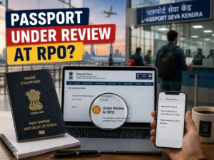Indian traveler checking passport application status online after RPO review update
